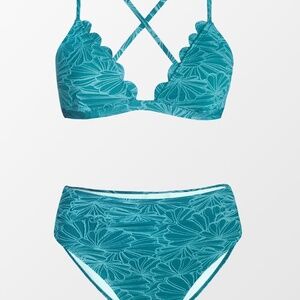 Flourishing Floral Scalloped Bralette and Cheeky High Waist Set